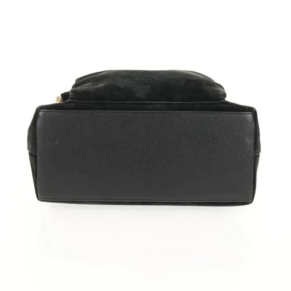 GUCCI Bamboo Hand Bag Suede 2way Black